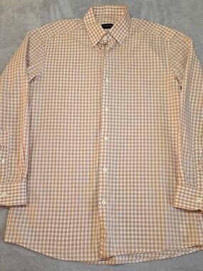 Ermenegildo Zegna Orange and White Gingham Dress Shirt
